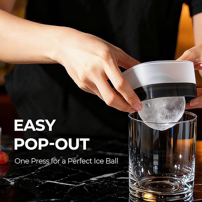 Silicone Ice Ball Maker Mold with Lid, 4 Pack – 2.5 Inch Large Sphere Round Ice Cube Mold for Whiskey & Cocktails,Bourbon,and Drinks, Easy Release, BPA-Free, Home Bars & Freezer