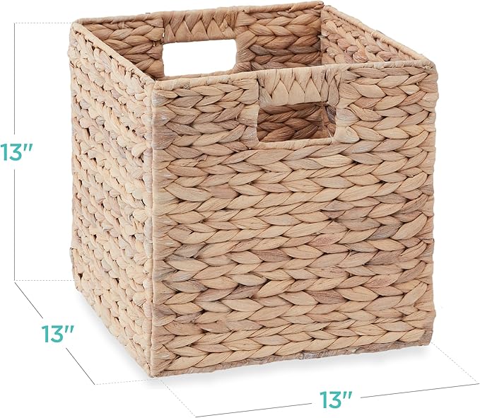 Best Choice Products 13x13in Pack of 5 Cube Storage Baskets, Water Hyacinth Multipurpose Collapsible Organizers, Handwoven Laundry Totes for Laundry, Living Room, Kids Room & Nursery - White