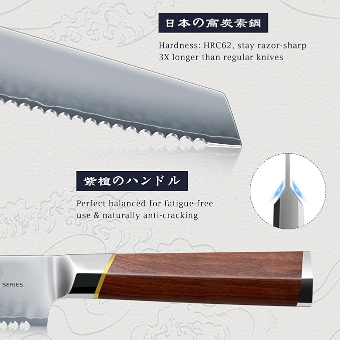 HOSHANHO Bread Knife 8 inch, Professional Japanese High Carbon Stainless Steel Serrated Bread Knife, Razor Sharp Bread Knife for Homemade Bread, Sourdough, Bagels, Cake