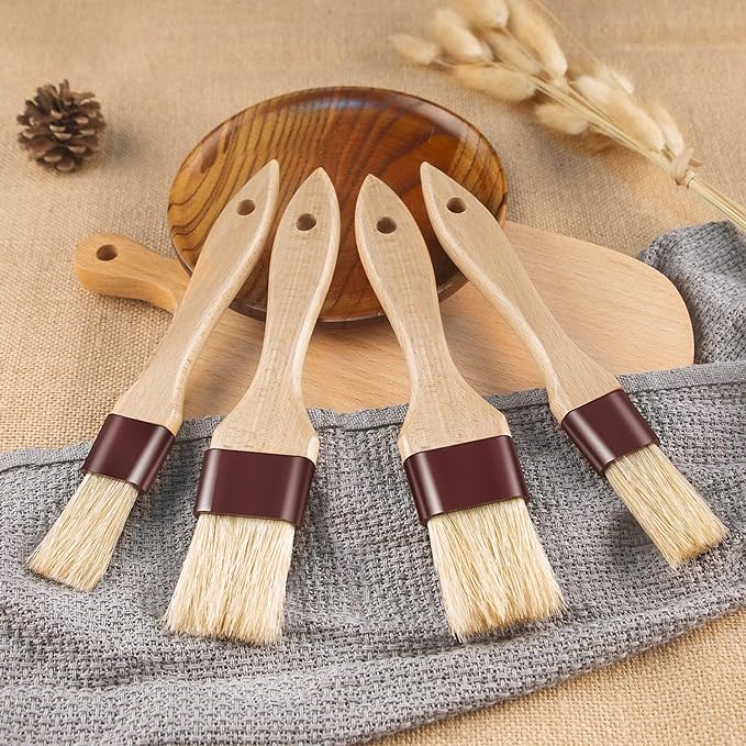 Pastry Brushes for Baking Basting Brush with Boar Bristles and Beech Hardwood Handles Culinary Oil Brush for Barbecue Butter Grill BBQ Sauce Baster Marinade Kitchen Food Cooking Brushes (2 inch)
