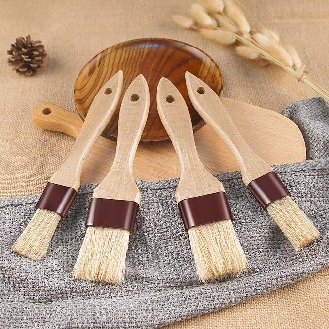 Pastry Brushes for Baking Basting Brush with Boar Bristles and Beech Hardwood Handles Culinary Oil Brush for Barbecue Butter Grill BBQ Sauce Baster Marinade Kitchen Food Cooking Brushes (3 inch)
