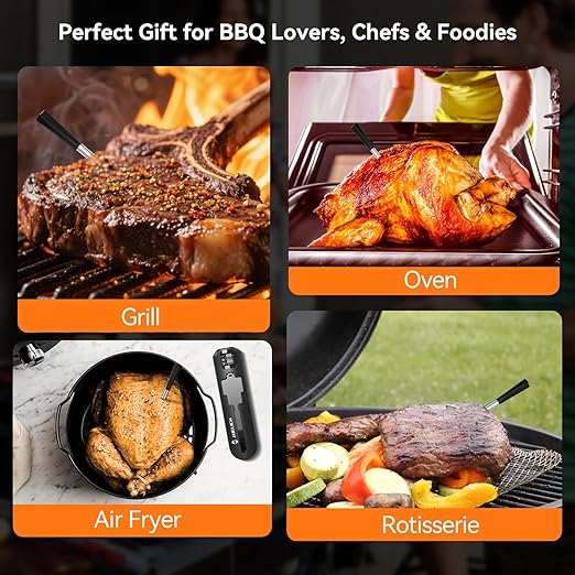 Smart Wireless Meat Thermometer with Ultra-Thin Probe, 820FT Unlimited Range Bluetooth Meat Thermometer, Digital Food Thermometer for Remote Monitoring of BBQ Grill, Oven, Air Fryer