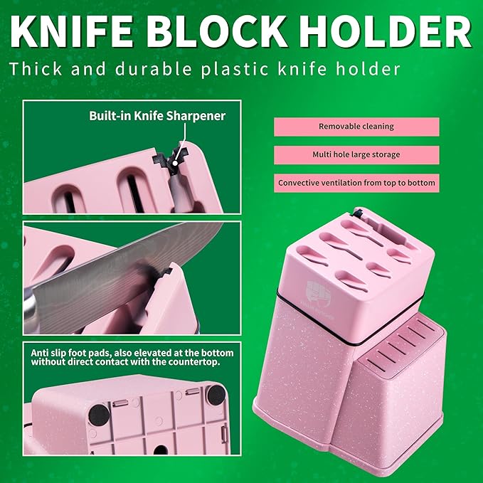 FULLHI 8pcs block Knife Set,chef's Knves Set with Block and Sharpener, Kitchen Knife Set,Multi-colour Handle, Gifts for Men Women