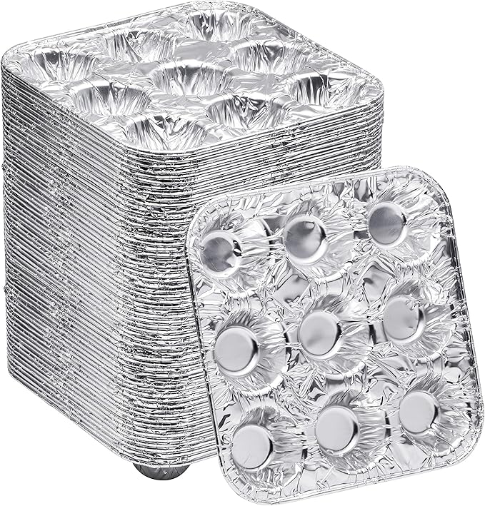 9-Cavity Mini Cupcake and Muffin Pans | Disposable Aluminium Baking Pans | Use for Baking Mini Muffin, Cupcake, Cake | For Weddings, Parties, Birthdays, Gatherings (100 Pack)