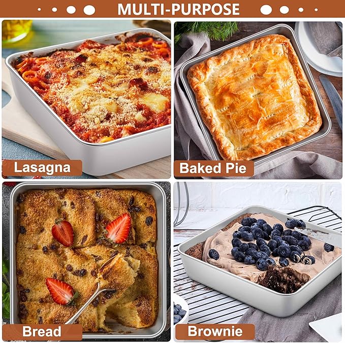 LIANYU 6/9 Inch Square Baking Cake Pan, Stainless Steel Brownie Bread Cake Molds, Square Bakeware for Lasagna Pie, Oven & Dishwasher Safe