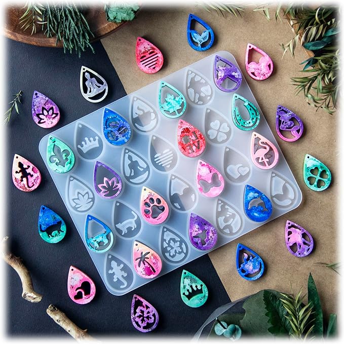 Keychain Resin Molds Silicone with Hole, 28pcs UV Resin Jewelry Mold, Epoxy Resin Molds for Keychain Pendant Jewelry Making Molds for Epoxy Resin Earring Mold, Earrings, Necklace