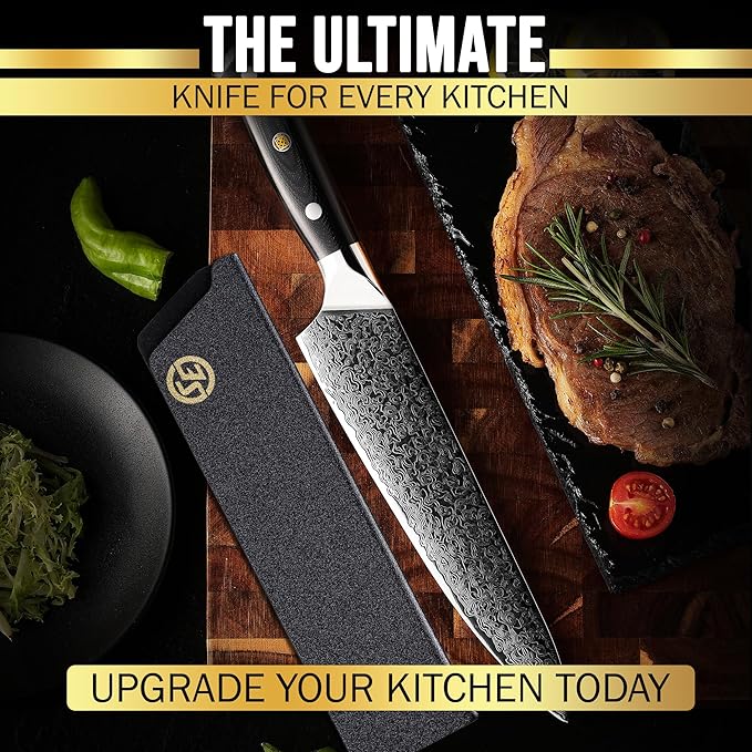 SliceElite Elite Series 8 Inch Chef Knife VG10 Damascus Steel Forged G10 Handle Sharp Kitchen Vegetable Meat Chopper Cutting Cooking Carving Precision Cleaver BBQ Fruit Professional Gift Blade Tool