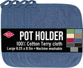 RITZ Terry Potholder & Hot Pad: Unparalleled Heat Resistant, Durable 100% Cotton – Ergonomically Designed for Optimal Grip – Easy-Care Machine Washable – 4-Pack, Federal Blue