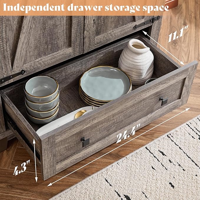 AMERLIFE 72" Tall Kitchen Pantry Storage Cabinet, Farmhouse Food Pantry Cabinet for Kitchen, Living Room, Dining Room, Adjustable Shelves and Drawer, Rustic Grey