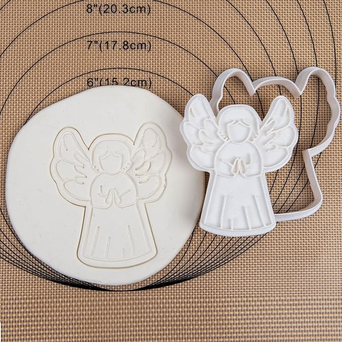 Flycalf Angel Cookie Cutters Christmas with Plunger Stamps Holiday PLA Baking Accessories Cutter Molds Gifts Decorative Party 3.5" Kitchen Cake Supplies