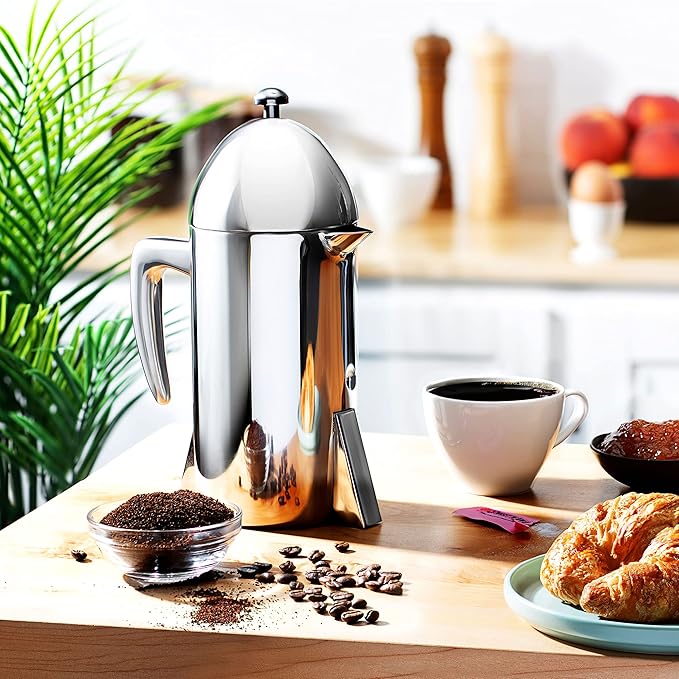 Francois et Mimi Custom-Style Double Wall French Coffee Press, 34-Ounce, Stainless Steel (Retro)