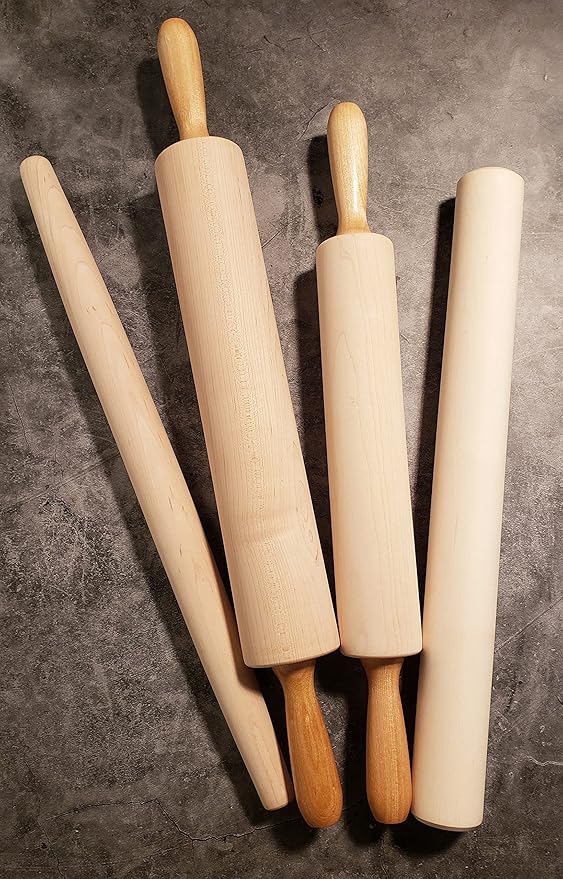 Frieling Maple Rolling Pin with Handles - 2.4-in x 12-in Barrel, Natural Wood - Baking Essentials, Pastry Roller & Pizza Dough Roller