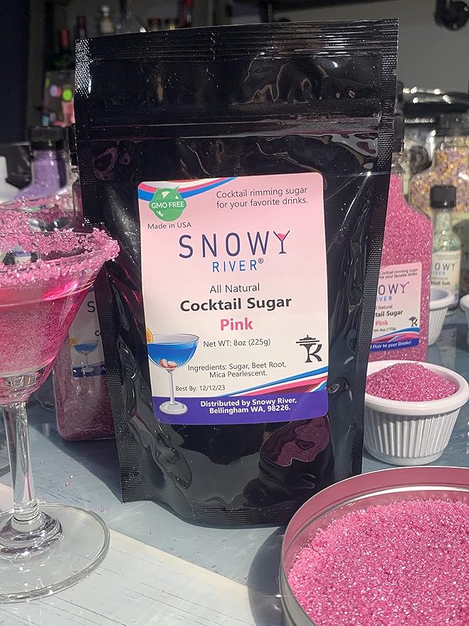 Snowy River Pink, Cocktail & Margarita Sugar Rimmer - Vibrant Color Glass Rimming Sugar with Medium Crystal Texture - 8oz