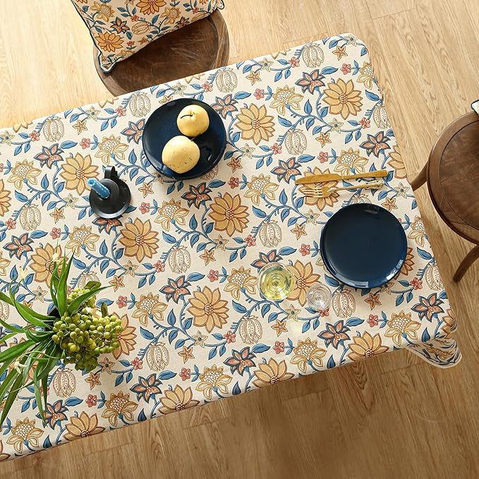 ISAENNE Designer Bohemian Floral Tablecloth Rectangular,Linen Colorful Table Cloth,Wrinkle Resistant Decor Tablecloths for Dining Thanksgiving Kitchen Party Christmas,55"*87"-Estevan B