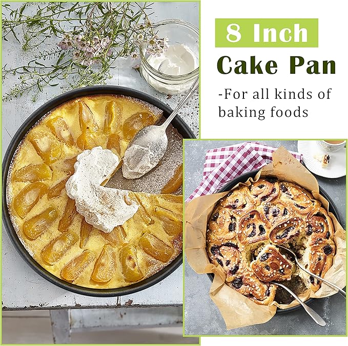 E-far 8 x 3 Inch Cake Pan Set of 3, Nonstick Stainless Steel Round Cake Pans Tin for Baking Birthday Wedding Layer Cakes, Stainless Steel Core & Non-toxic Coating, Deep & Straight Side