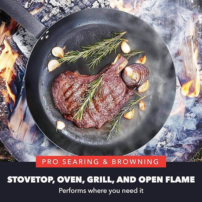 GreenPan x Bobby Flay 10" Carbon Steel Frying Pan Skillet, Pre-Seasoned Ready to Use, Nontoxic, PFAS-Free, Induction Compatible, High Heat & Oven Safe Durable Cookware, Cast Iron Alternative