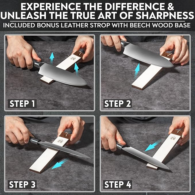 Rolling Knife Sharpener with Leather Strop and 15, 17, 20 & 22 Degree Angles - Knife Sharpener Kit - Roller Knife Sharpening System with Stand, Holder & Eraser - Walnut Brown