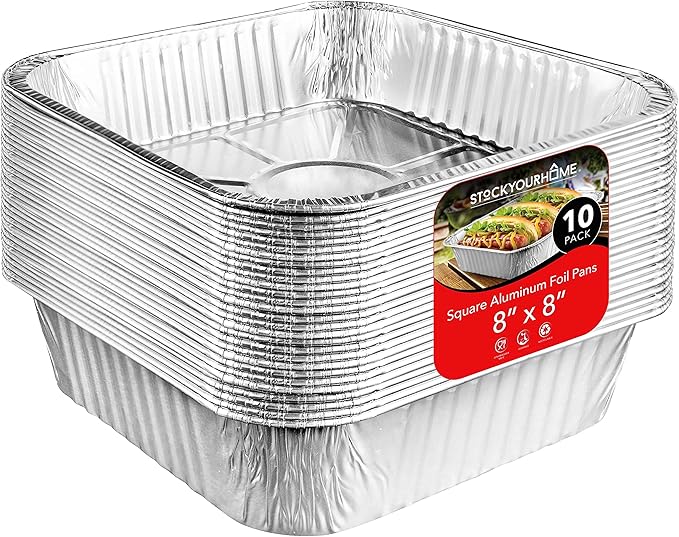 8x8 Foil Pans (10 Pack) 8 Inch Square Aluminum Pans - Foil Pans - Disposable Food Containers Great for Baking Cake, Cooking, Heating, Storing, Prepping Food