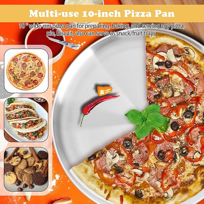 Pizza Pan 10 Inch Set of 2 for Oven, Non-Stick Stainless Steel Pizza Steel, Durable Non-Toxic Round Pizza Pans for Cookie Pizza Pie Cake, Dishwasher Safe & Easy Clean
