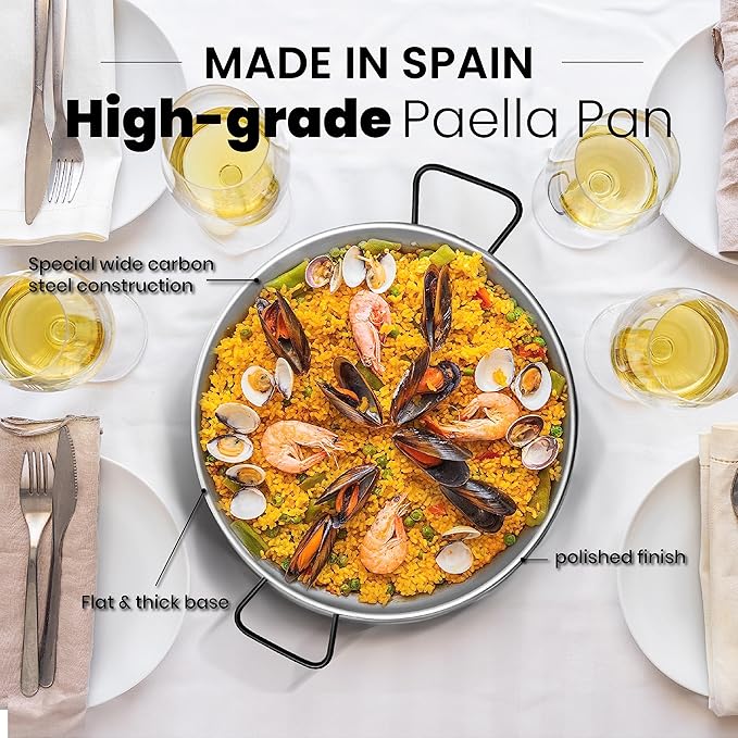 Machika Professional Carbon Steel Pan | Carbon Steel Skillet for Cooking Mediterranean Food | Premium Skillet for Professional Use | Serve Up to 8 Servings | 20 Inches |