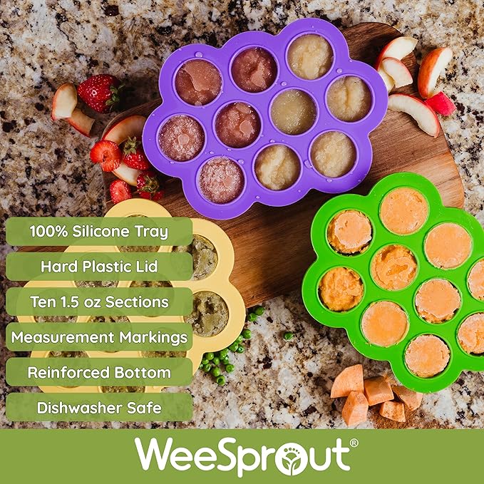 WeeSprout Silicone Baby Food Freezer Tray with Clip-on Lid - Perfect Storage Container for Homemade Baby Food, Vegetable & Fruit Purees, and Breast Milk (Bright Red, Ten 1.5 Ounce Sections)