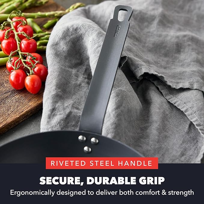 GreenPan x Bobby Flay 12" Carbon Steel Frying Pan Skillet, Pre-Seasoned Ready to Use, Nontoxic, PFAS-Free, Induction Compatible, High Heat & Oven Safe Durable Cookware, Cast Iron Alternative