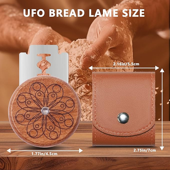 UFO Bread Lame Cutter for Homemade Sourdough,Bread Scorer Tool for Sourdough with 5 Blades and Storage Cover,Slashing Tool Bread Cutting Knife for Artisan Bread and Makers (Circle-brown)