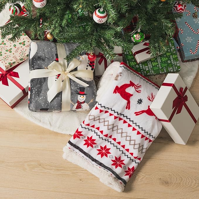 PAVILIA Premium Christmas Sherpa Throw Blanket | Snowman Decoration, Fleece, Plush, Warm, Cozy Reversible Microfiber Holiday Blanket 60x80