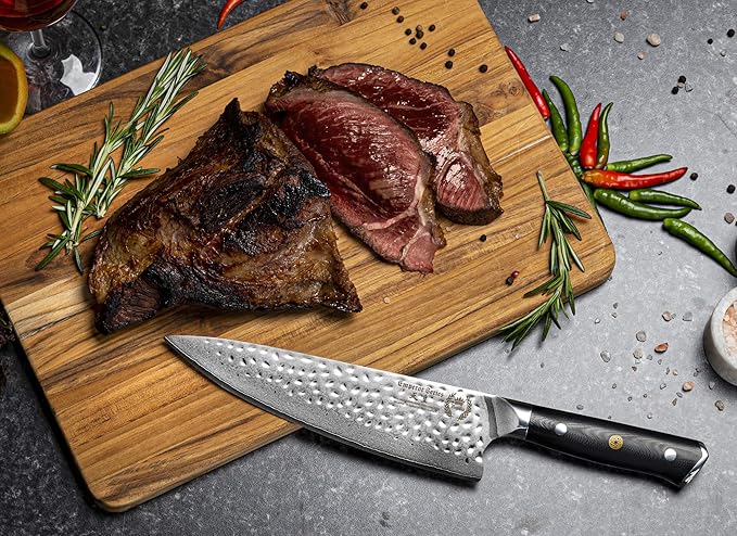 Chef Knife: Best Professional Quality 8 Inch Japanese AUS10 67-Layer High Carbon Damascus Stainless Super Steel Gyuto- Razor Sharp Full Tang Blade w/Hammered Finish & Ergonomic G10 Handle