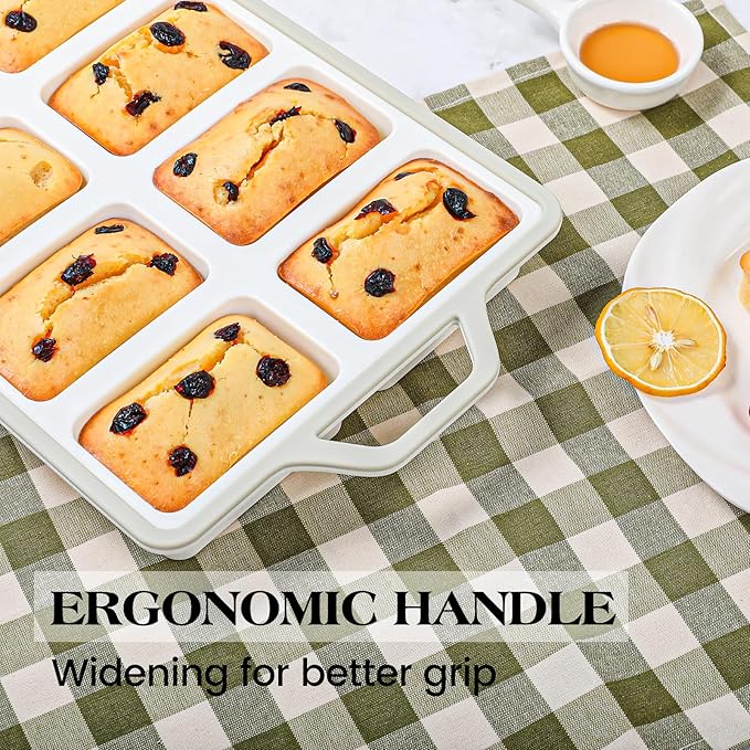 Vinino Silicone Mini Loaf Pans with Metal Reinforced Frame-2 Pack, Non-stick Silicone Bread Pan for Baking 8-Cavity, Tiny Banana Bread Set, Dishwasher Safe Brownie Pan-Gray