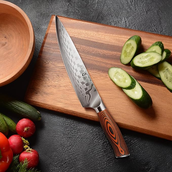 TUO 8" Chef Knife in Japanese Steel AUS-10, 67 Layers Damascus Kitchen Knife, High Carbon Steel Blade with Dragon Pattern & Pakkawood Handle