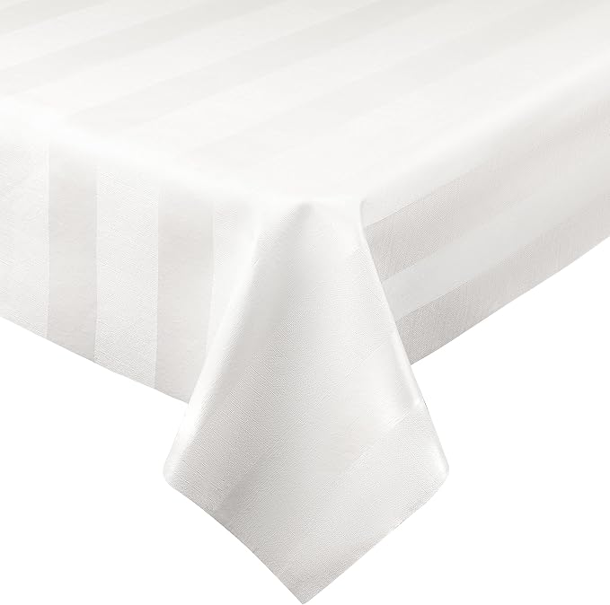 Luxury Table Protector Pad, 2 in 1 Table pad + Great Looking Tablecloth - Heat Resistant, Spill & Stain Proof - Flannel Backing (54x72, White - Silk Stripe)
