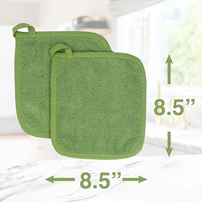 RITZ Terry Potholder & Hot Pad: Unparalleled Heat Resistant, Durable 100% Cotton – Ergonomically Designed for Optimal Grip – Easy-Care Machine Washable – 4-Pack, Cactus Green