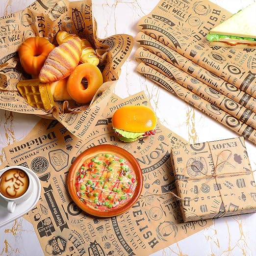 3000 Pcs 12 x 12 Inch Deli Wax Paper Sheets Grease Resistant Tray Basket Liners Newsprint Paper Water and Grease Proof Sandwich Wrapping Square Hot Dog Wrappers for Food Baking (Brown)