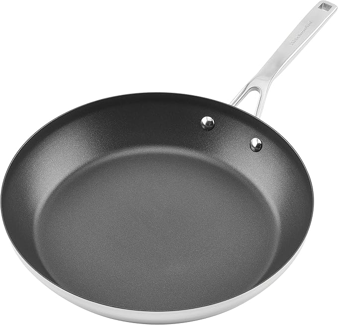KitchenAid 71010 3-Ply Base Brushed Stainless Steel Nonstick Frying Pan/Fry Pan/Skillet, 12 Inch