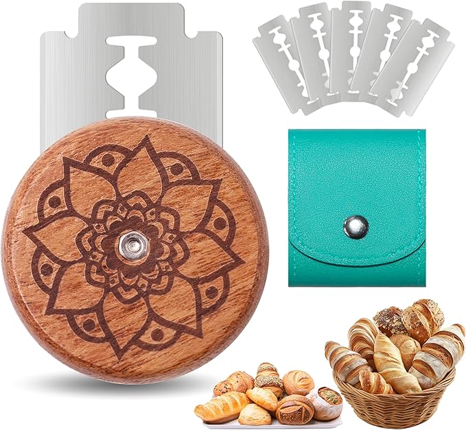 UFO Bread Lame Cutter for Homemade Sourdough,Bread Scorer Tool for Sourdough with 5 Blades and Storage Cover,Slashing Tool Bread Cutting Knife for Artisan Bread and Makers (Lotus-teal)