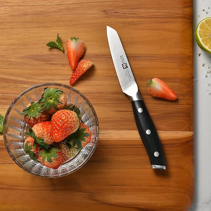 Klaus Meyer Stahl 3.5 inch Paring Knife High Carbon Exclusive German Steel Fruit Knife, Small Kitchen Knife with Ergonomic Handle (Black)