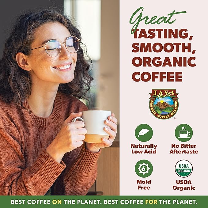 Low Acid Organic Coffee – Whole Bean, Mold-Free & Stomach Friendly by Java Planet, Espresso Blend Coffee, Dark Roast, Smooth Full Flavored, 5LB Bag