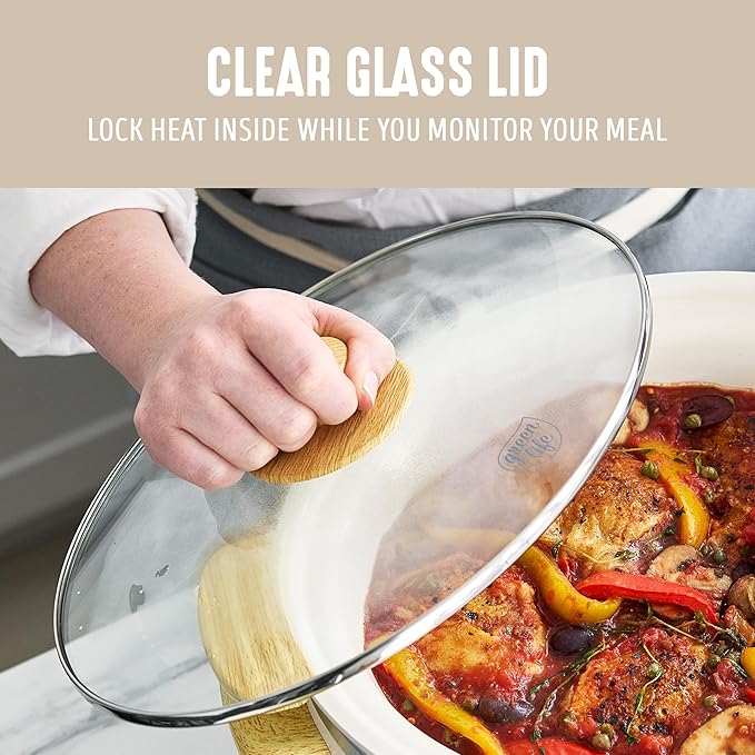 GreenLife 8QT Slow Cooker, Non-Toxic PFAS-Free Ceramic Nonstick Removable Interior Bowl, Programmable, Family Friendly, Keep Warm, Stovetop & Oven Safe, Dishwasher Safe Parts, Timer, Glass Lid, Cream