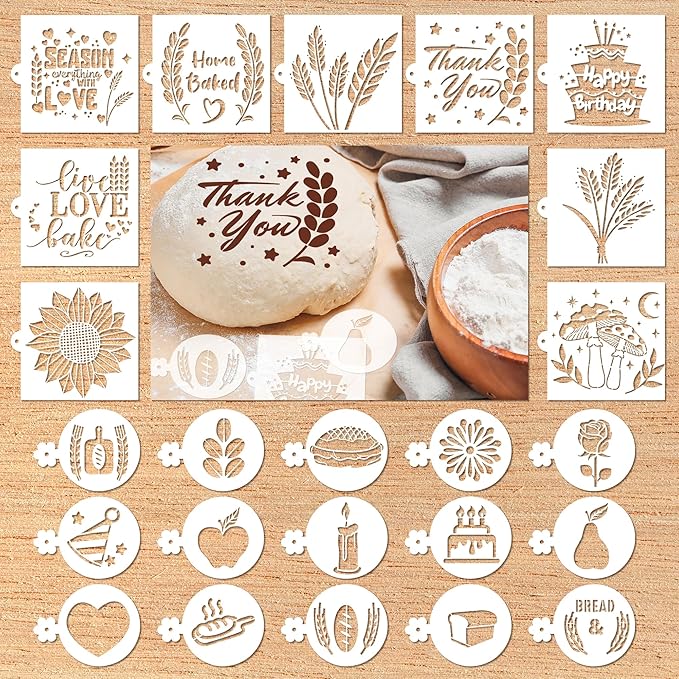 Bread Stencils for Sourdough - 24 Pcs Bread Stencils for Baking, Sourdough Bread Baking Tools, Gifts for Sourdough Bakers, Bread Making Accessories, Pie Cake Cookie Baking Stencils Template