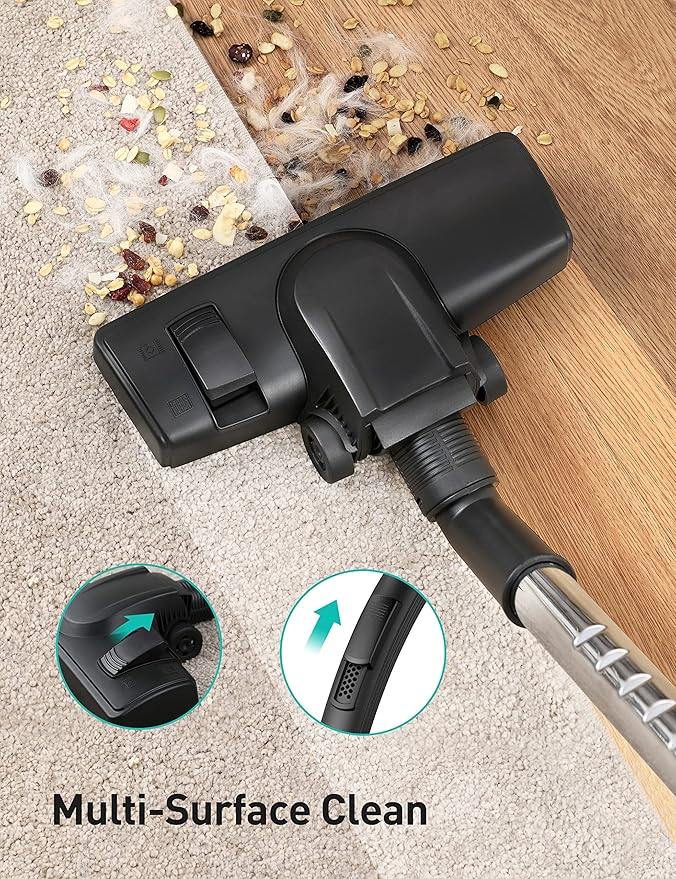 Aspiron Canister Vacuum Cleaner, 30Kpa Bagless Vacuum Cleaners, 3.7QT Large Dust Cup, Double HEPA Filter, Retractable Cord, 1600W Lightweight Vacuum Cleaner with 5 Tools for Hard Floors, Lavender