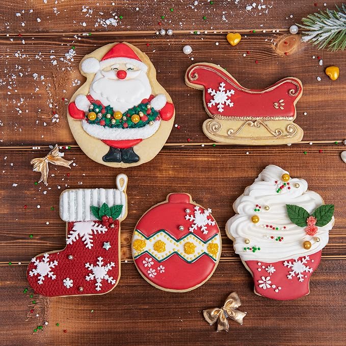Flycalf Christmas Cookie Cutters Cupcake Shapes with Plunger Stamps Fall Holiday PLA Baking Accessories Cutter Molds Gifts for Kids Decorative Party 3.5" Kitchen Cake Supplies