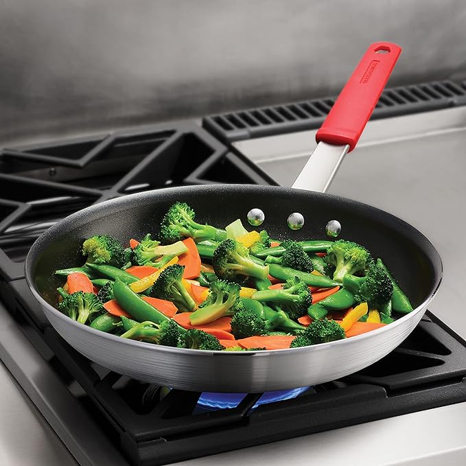 Tramontina Professional 12-Inch Non Stick Large Frying Pan, Heavy-Gauge Aluminum Skillet with Reinforced Nonstick Coating, Red Handle, Dishwasher and Oven Safe