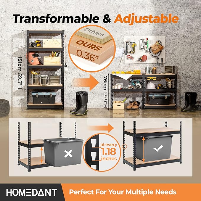HOMEDANT 28"W x 12.3"D x 59.5"H 5-tier Boltless Metal Shelving Unit Adjustable Garage Storage Utility Rack Heavy Duty Shelves Organization Multipurpose Shelf Warehouse Kitchen Living Room pantry 4Pack