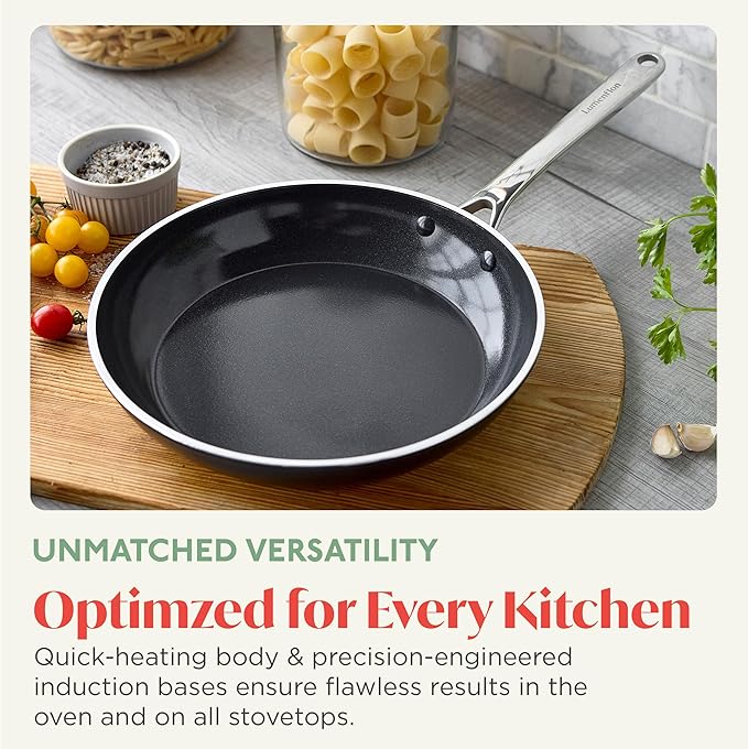 Orfeo 11” Nonstick Frying Pan, Made in Italy, Diamond Ceramic PFAS-Free Cookware, Induction Ready, Scratch Resistant, Laser-Fused Surface for Durability, Dishwasher Safe, Black
