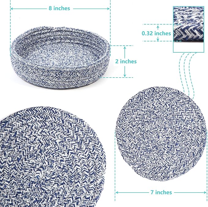 Trivets for Hot Dishes, Pots and Pans, Hot Pads with Storage Basket, Pot Holders for Kitchen, Heat Resistant Mat Protect Counter Home Essentials, Farmhouse Decor (Blue 4 PCS)