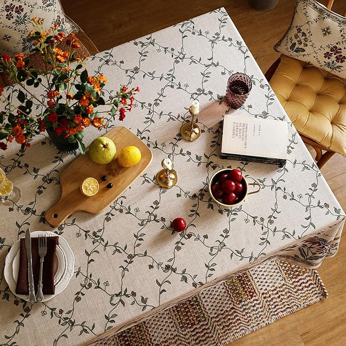 patdrea Designer Linen French Tablecloth for Rectangle Table,Fall Country Breathable Floral Tablecloths,Table Cover for Kitchen Dining,Tea Party,Christmas,Thanksgiving,55"x79"-Oliveirad