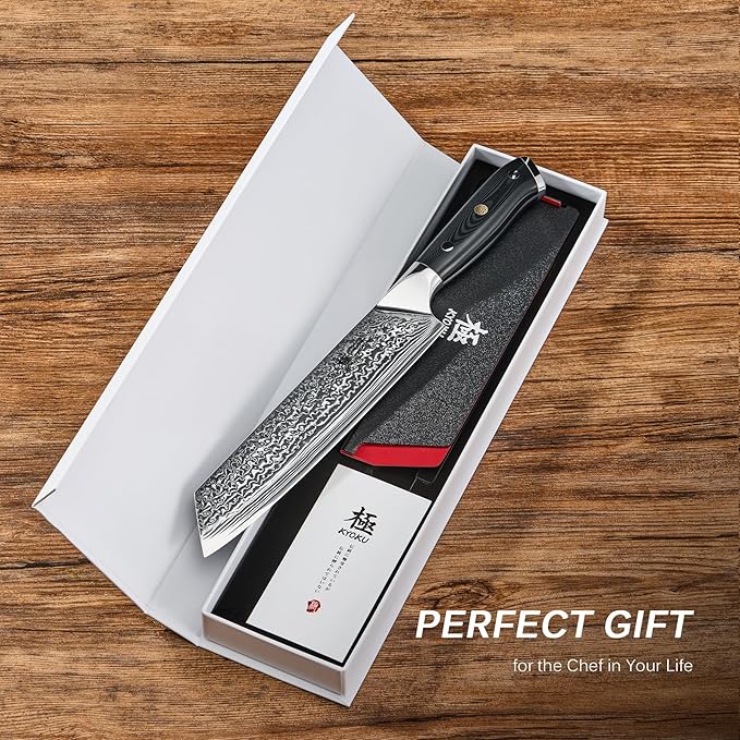 KYOKU Kiritsuke Chef Knife 8.5" - Shogun Series - Japanese VG10 Steel Core Forged Damascus Blade - with Sheath & Case