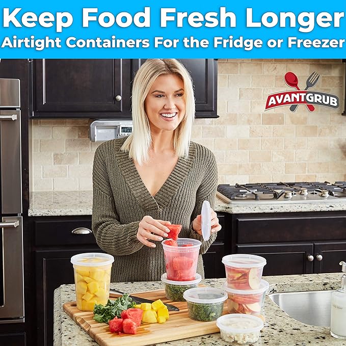 Deli Grade BPA-Free 16oz Plastic Containers with Lids 48ct. Leakproof Microwavable Portion Container for To-Go Orders, Food Prep and Storage. Reusable Takeout Cups for Restaurant, Cafe and Catering.