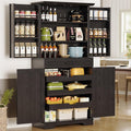 IRONCK Farmhouse Kitchen Pantry Cabinet, 72" Height Tall Freestanding Cupboard with Sliding Storage Rack and 6 Hanging Shelves for Kitchen, Dining Room, Black